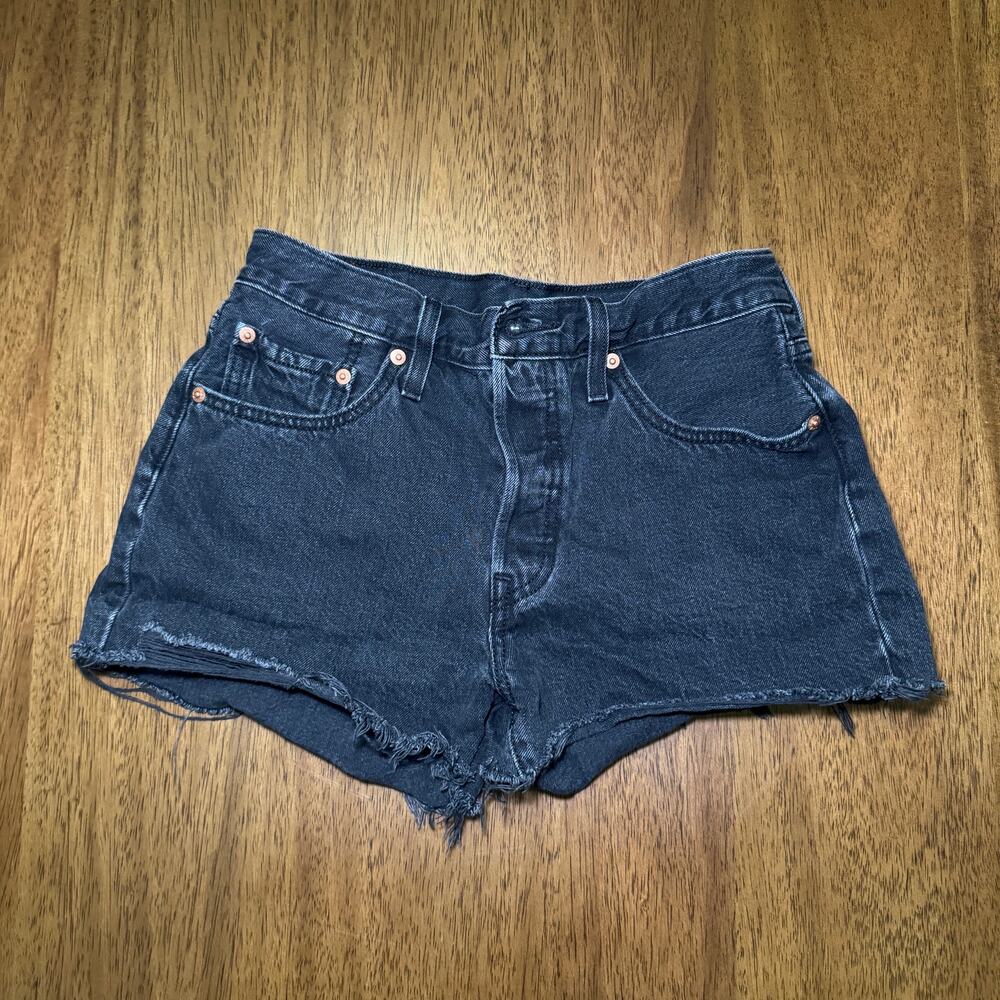 Levi's 501 Women's 27 Black Denim Cutoff Shorts High Rise Button Fly Distressed